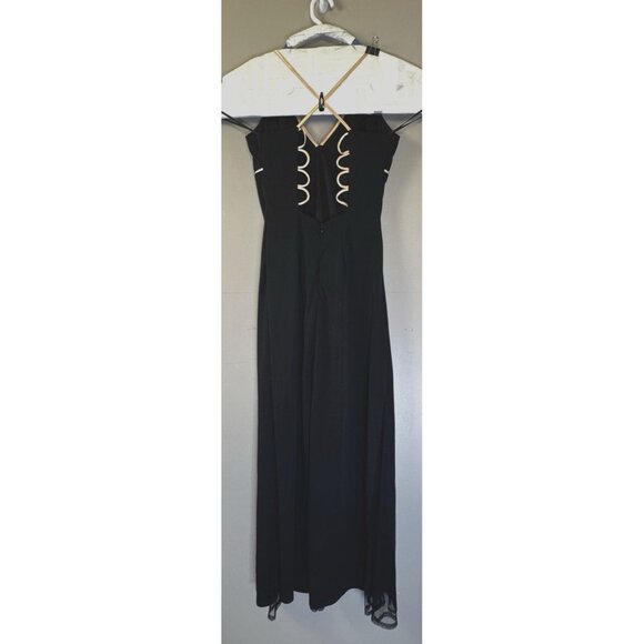 Dave & Johnny Y2K Vtg 90s 13/14 Black Babydoll Dress Gold Accent Maxi Whimsigoth - Picture 3 of 15
